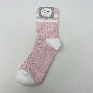 Jenni Intimates Womens One Size Fits Most Varsity Stripe Crew Socks Pink/White